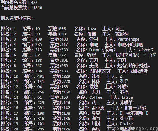 代码片段-输出排行榜